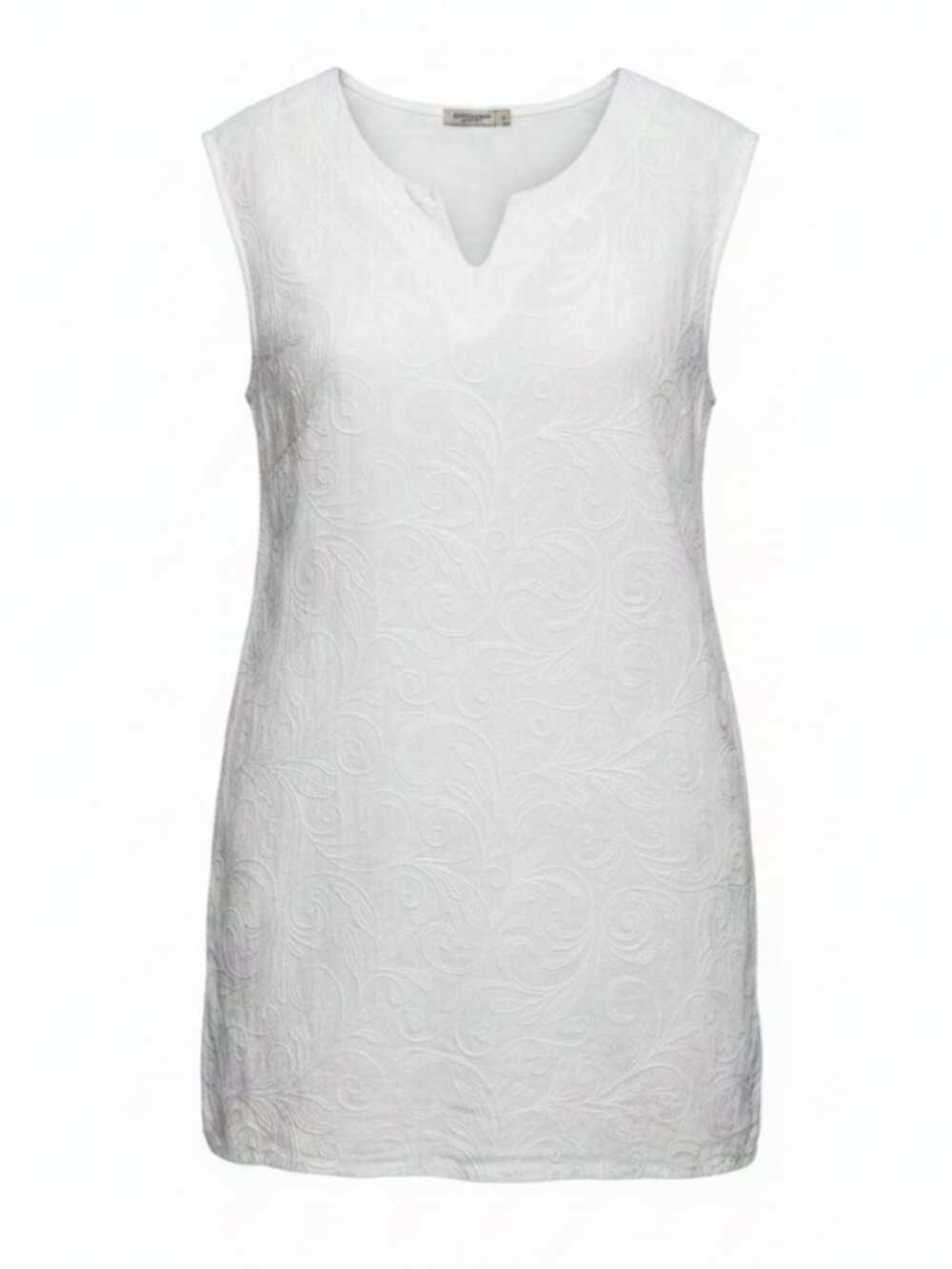 White 100% Italian Linen Embroidered Tunic Dress Sleeveless Boho Summer